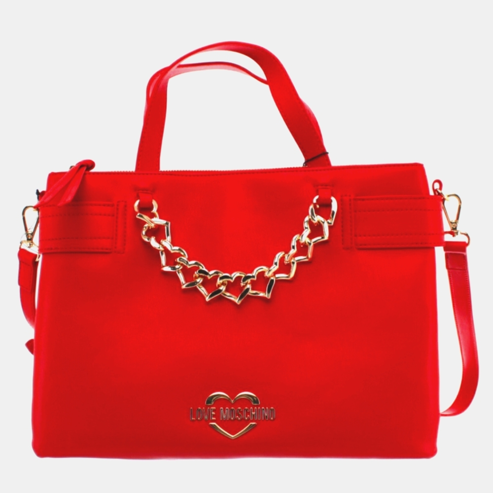 Love moschino handbag purse heart gold chain bag Red faux leather new crossbody